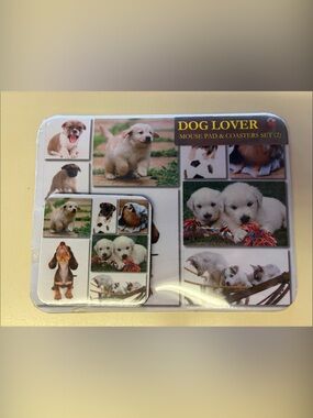 Dog Lover Mouse Pad & Coasters Set — Puppy Collage